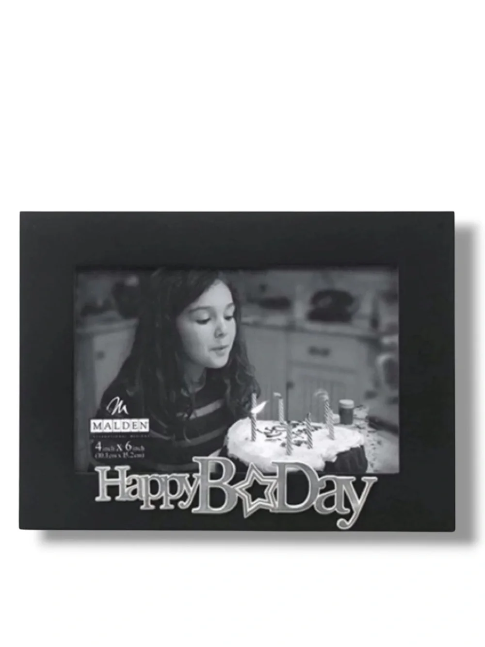 Malden Photo Picture Frame Black Wood Silver Happy Birthday 4 in x 6 in NEW